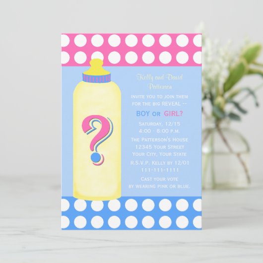 Geslacht onthullen Party uitnodigingen Baby Fles (Staand voorkant)