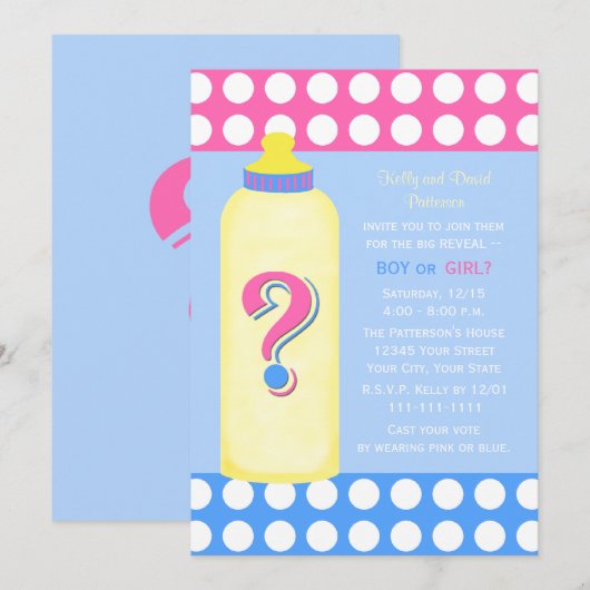 Geslacht onthullen Party uitnodigingen Baby Fles (Voorkant / Achterkant)