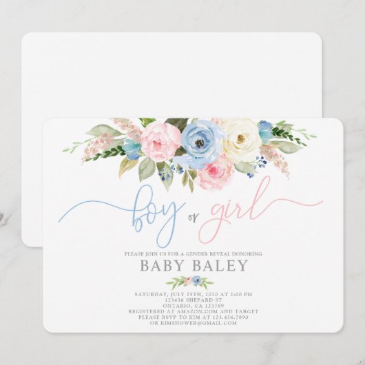 Geslacht onthullen pastel kleuren baby shower kaart (Voorkant / Achterkant)