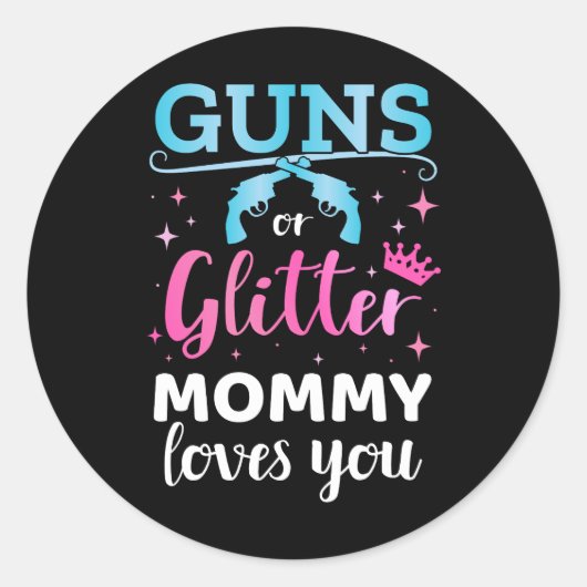 Geslacht onthullen pistolen of een glitter mama ba ronde sticker (Voorkant)