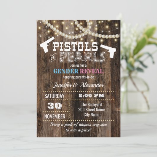Geslacht onthullen pistolen of parels uitnodiging (Staand voorkant)