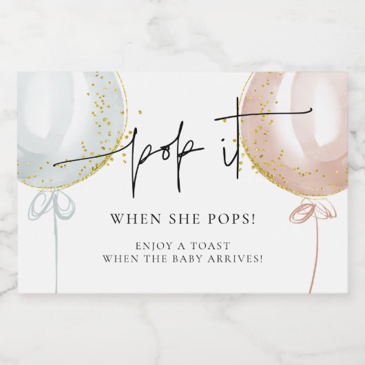 Geslacht onthullen Pop wanneer ze pop Baby shower Sparkling Wijnetiket (Enkel label)