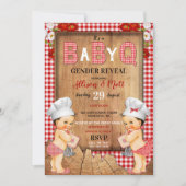 Geslacht onthullen Red Gingham Wood Baby Q Barbecu Kaart (Voorkant)