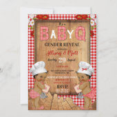 Geslacht onthullen Red Gingham Wood Baby Q Barbecu Kaart (Voorkant)