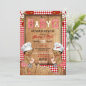 Geslacht onthullen Red Gingham Wood Baby Q Barbecu Kaart (Staand voorkant)