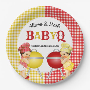 Geslacht onthullen rood geel geruit baby Q BBQ Papieren Bordje