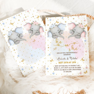 Geslacht onthullen roze blauw bloemenolifant kaart