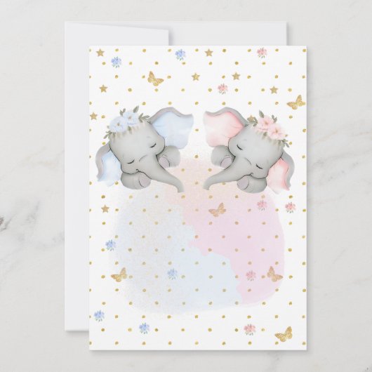 Geslacht onthullen roze blauw bloemenolifant kaart (Achterkant)