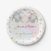 Geslacht onthullen roze blauw bloemenolifant papieren bordje (Voorkant)