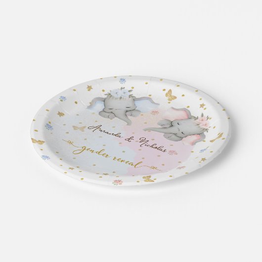 Geslacht onthullen roze blauw bloemenolifant papieren bordje (Gekanteld)