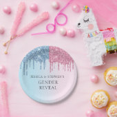 Geslacht onthullen roze blauw glitter look druppel papieren bordje (Feest)