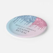 Geslacht onthullen roze blauw glitter look druppel papieren bordje (Gekanteld)