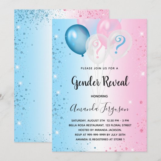 Geslacht onthullen roze blauwe baby meisje kaart (Voorkant / Achterkant)