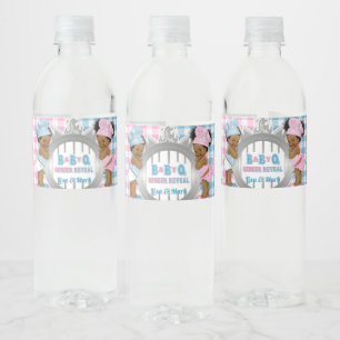 Geslacht onthullen Roze Blauwe Gingham Baby Q BBQ Waterfles Etiket