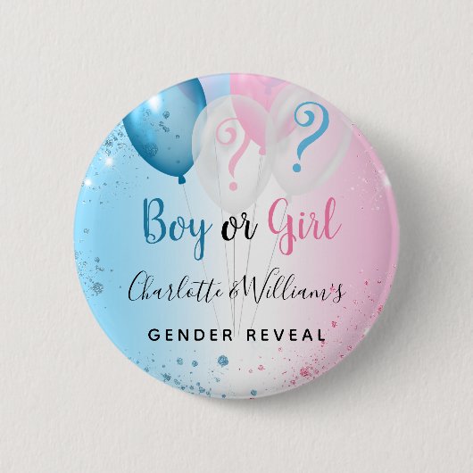 Geslacht onthullen roze blauwe jongetballonnen ronde button 5,7 cm (Voorkant)