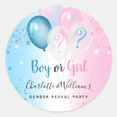 Geslacht onthullen roze blauwe jongetballonnen ronde sticker (Voorkant)