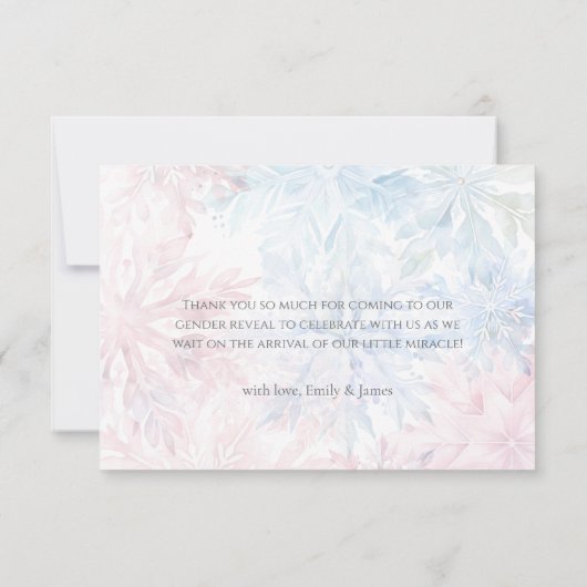 Geslacht Onthullen Roze Blauwe Sneeuwvlok Dank u Bedankkaart (Achterkant)