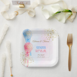 Geslacht onthullen roze en blauwe ballonnen papieren bordje