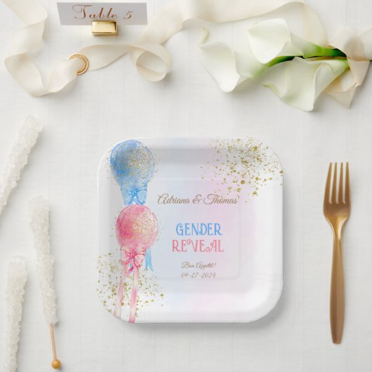 Geslacht onthullen roze en blauwe ballonnen papieren bordje (Huwelijk)