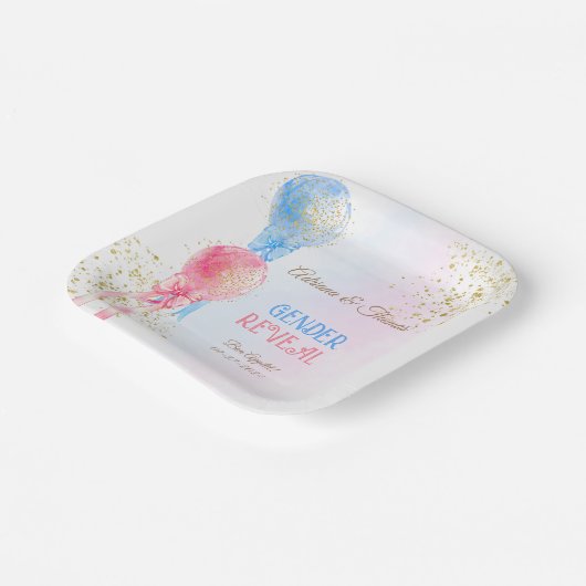 Geslacht onthullen roze en blauwe ballonnen papieren bordje (Gebogen)