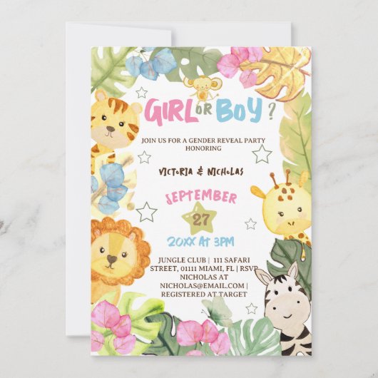 Geslacht onthullen Safari Oerwoud Animal Tropical Kaart (Voorkant)