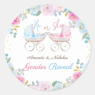 Geslacht Onthullen Schattige Bloemen Roze Blauw Ronde Sticker