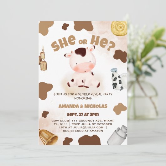 Geslacht onthullen Schattigee Koe Boho Rustic Kaart (Staand voorkant)