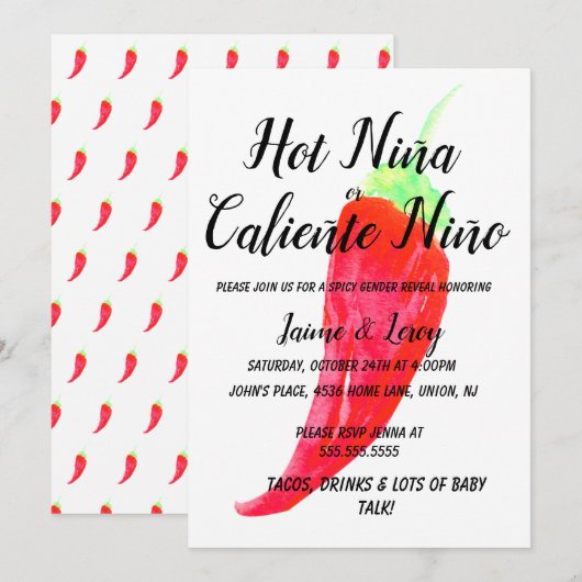 Geslacht onthullen Spicy Pepper Niña Niño Kaart (Voorkant / Achterkant)