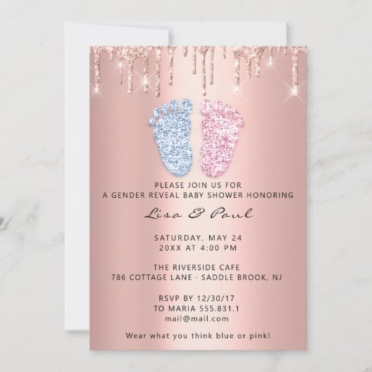 Geslacht onthullen Stamt Roze Blauwe Drip Jongen m Kaart (Voorkant)