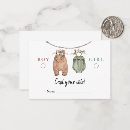 Geslacht onthullen stemmende Kaart Boho kleding Notitiekaartje (Voorkant / Achterkant in situ)