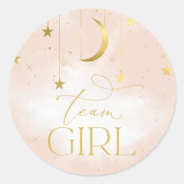 Geslacht onthullen Sticker, Team Girl Blush Pink Ronde Sticker