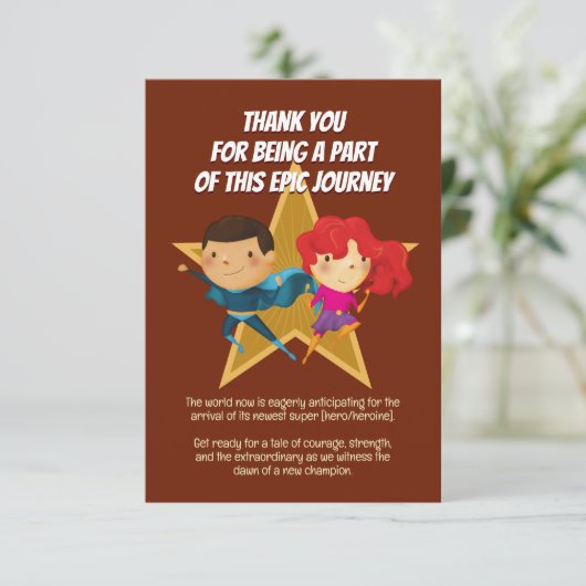 Geslacht onthullen superheld Schattige blauw roze  Bedankkaart (Staand voorkant)