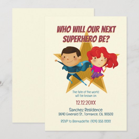 Geslacht onthullen superheld Schattige blauw roze Kaart (Voorkant / Achterkant)