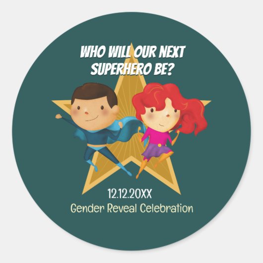 Geslacht onthullen superheld Schattige blauw roze  Ronde Sticker (Voorkant)