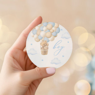 Geslacht onthullen teddybeer blauwe jongen ronde sticker