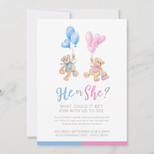 Geslacht onthullen teddybeer thema hij of zij kaart (Voorkant)