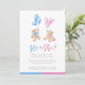 Geslacht onthullen teddybeer thema hij of zij kaart (Staand voorkant)