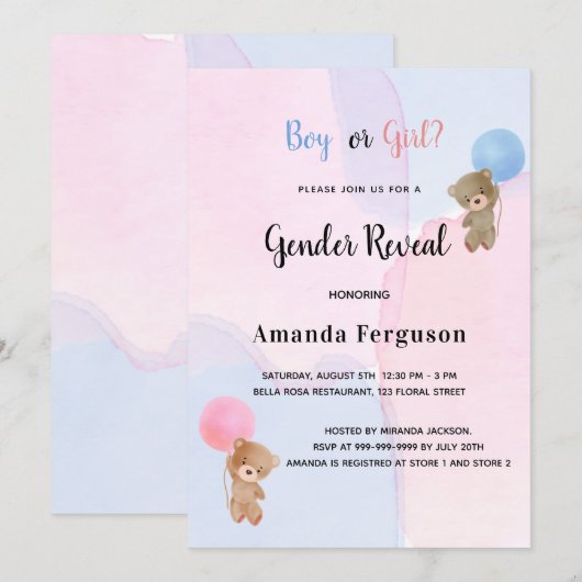 Geslacht onthullen tedy beer roze blauwe jongen me kaart (Voorkant / Achterkant)