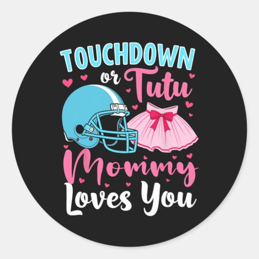 Geslacht onthullen touchdown of tutu mama houdt va ronde sticker (Voorkant)
