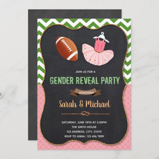 Geslacht onthullen touchdown of tutu uitnodiging (Voorkant / Achterkant)