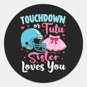 Geslacht onthullen touchdown of tutu zus houdt van ronde sticker
