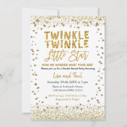 Geslacht onthullen Twinkle kleine ster Baby shower Kaart (Voorkant)