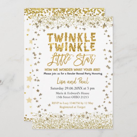 Geslacht onthullen Twinkle kleine ster Baby shower Kaart (Voorkant / Achterkant)