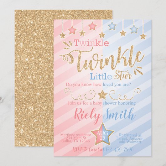 Geslacht onthullen Twinkle kleine ster Baby shower Kaart (Voorkant / Achterkant)