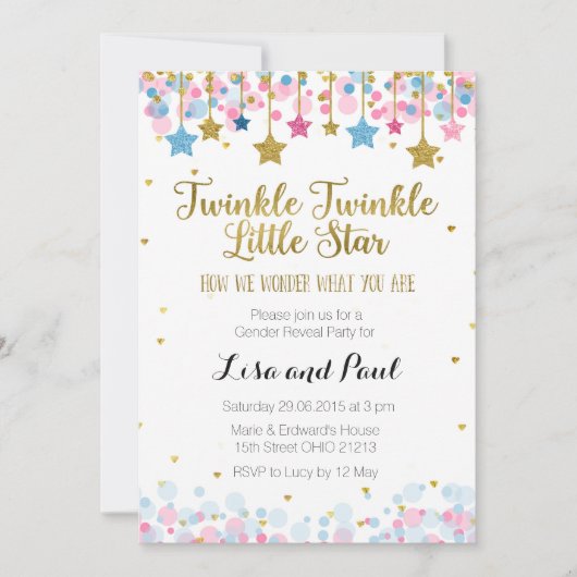 Geslacht onthullen Twinkle Twinkle kleine ster Kaart (Voorkant)
