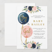 Geslacht onthullen uitnodiging baby shower, ballon (Voorkant / Achterkant)