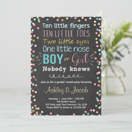 Geslacht onthullen uitnodiging Baby shower Boy of  (Staand voorkant)