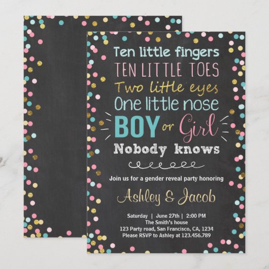 Geslacht onthullen uitnodiging Baby shower Boy of  (Voorkant / Achterkant)