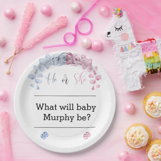 Geslacht onthullen uitnodiging, Hij of zij Papieren Bordje (Feest)