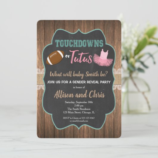 Geslacht onthullen uitnodiging touchdown of tutus (Staand voorkant)